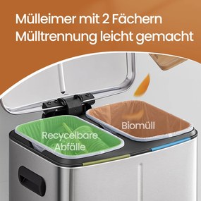 Caixote do lixo com 2 compartimentos 44,4 x 40,8 x 60,2 cm prateado