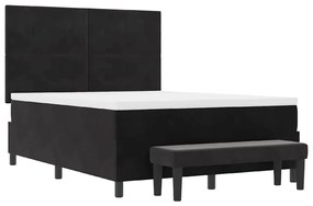Cama Box Spring com Colchão &amp; Banco Preto 140x190 cm Veludo