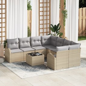 Conjunto de Sofá de Jardim vidaXL de 9 Peças com Almofadas Bege Rattan