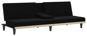 Sofá-cama com suporte para copos tecido preto