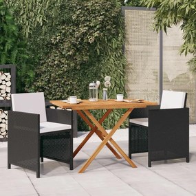 vidaXL 3 pcs conjunto de jantar para jardim com almofadões preto