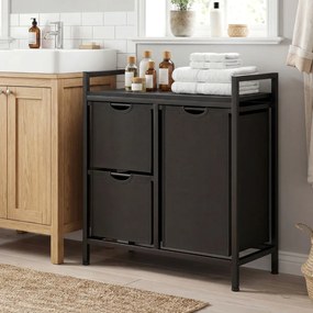 Cesto para roupa suja 66,5 cm x 33 cm x 72 cm com prateleira e 3 sacos removíveis para casa de banho e quarto Preto