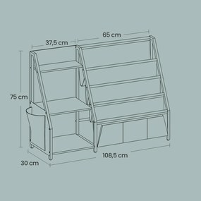 Estante infantil para brinquedos e livros, 108,5 x 30 x 75 cm, branca