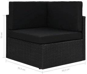 6 pcs conjunto lounge de jardim c/ almofadões vime PE preto
