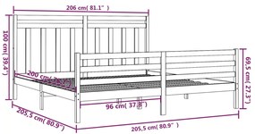 Estrutura de cama 200x200 cm madeira maciça