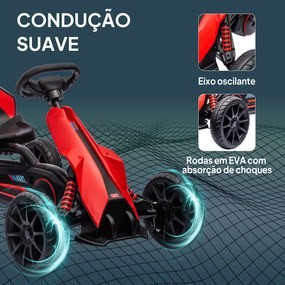 Kart a Pedais para Crianças com Assento Ajustável em 4 Posições, Travão de Mão e Rodas de EVA 100x58x58,5 cm Vermelho