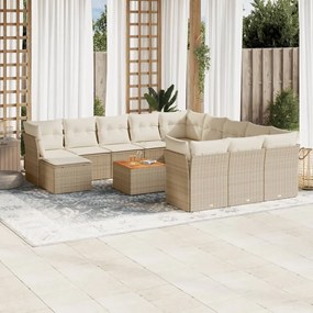 13 pcs conjunto de sofás p/ jardim com almofadões vime PE bege