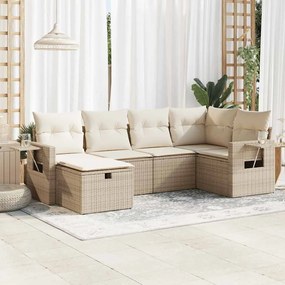 vidaXL 6 pcs conjunto de sofás p/ jardim com almofadões vime PE bege