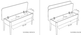 Bench Vina – Walnut Stone – 110 cm x 48 cm x 40 cm