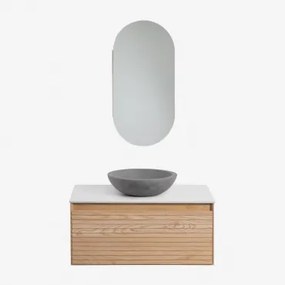 Conjunto De Móvel De Casa De Banho Suspenso Em Madeira De Freixo Tedrik Castanho Fresno & Cimento Cinzento Redondo Ø40 Cm Tarsis & - Sklum