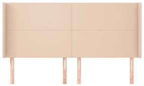 Cabeceira cama c/ abas couro artif. 163x16x118/128cm cappuccino