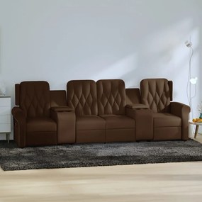 vidaXL Sofá reclinável 4 lug. c/ suportes p/ copos couro art. castanho