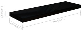 Prateleiras de parede suspensas 2 pcs 80x23,5x3,8cm MDF preto