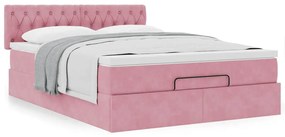 Estrutura de cama otomana com colchão 140x200 cm veludo rosa