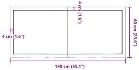 Bancada p/ WC 140x60x(2-6) cm madeira maciça tratada castanho