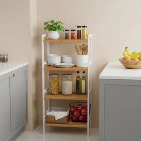 Estante com 4 prateleiras 45 x 31,5 x 111 cm, estante de pé para sala de estar, cozinha, casa banho branco e natural
