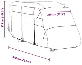 Capas autocaravanas 570x235x275 cm tecido não tecido cinzento