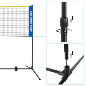 Rede de badminton fácil de montar com altura regulável 400 x 103 x (90-155) cm com saco de transporte Azul-amarelo