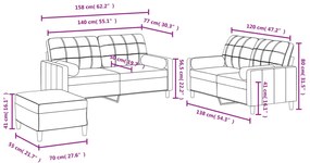 3 pcs conjunto de sofás com almofadas tecido cinza-acastanhado