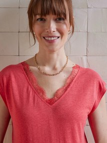 T-shirt de grávida, à frente/atrás, em mistura de linho romã