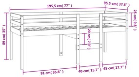 Cama alta 90x190 cm madeira de pinho maciça castanho cera