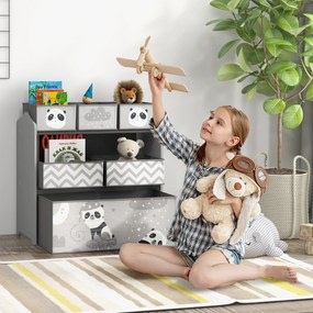 Estante para Brinquedos com 6 Caixas de Tecido não Tecido Amovíveis Organizador de Brinquedos 63x30x66 cm Cinza