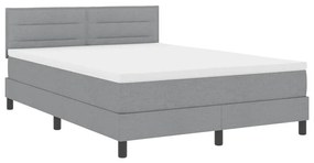 Cama Box com Colchão &amp; Luz LED Cinza Claro 140x200 cm Tecido