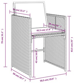 9 pcs conjunto de jantar p/ jardim c/ almofadões vime PE cinza