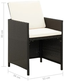 4 pcs conjunto de cadeiras e bancos de jardim vime PE preto