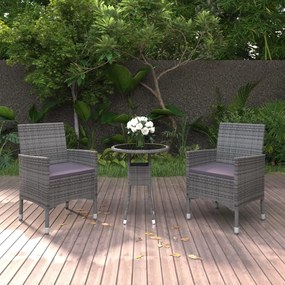 vidaXL 3 pcs conjunto de jantar para jardim vime PE cinzento