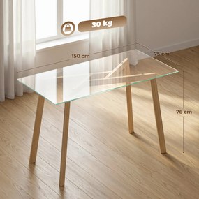 Mesa de Jantar Retangular Moderna (CADEIRAS NÃO INCLUIDAS) para 6 Pessoas Superfície de Vidro Temperado 150x75x76 cm Transparente