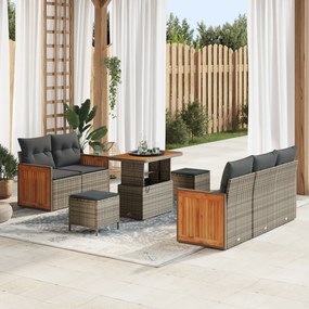 Conjunto de Sofá de Jardim vidaXL 8 Peças com Almofadas Cinza Rattan de Polietileno Acácia