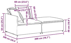 Sofá modular com pufes e almofadas veludo preto