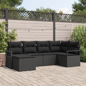 Conjunto de Sofás de Jardim vidaXL 6 Peças com Almofadas Preto Rattan Poli