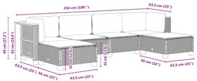 6 pcs conjunto sofás de jardim com almofadões vime cinzento