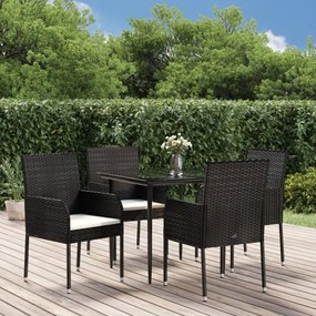 vidaXL 5 pcs conjunto de jantar p/ jardim c/ almofadões vime PE preto