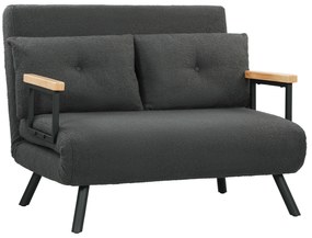 HOMCOM Sofá Cama Sofá Convertível em Cama de 2 Lugares Dobrável com Encosto Ajustável em 5 Níveis e 2 Almofadas 102x73x81 cm Cinza