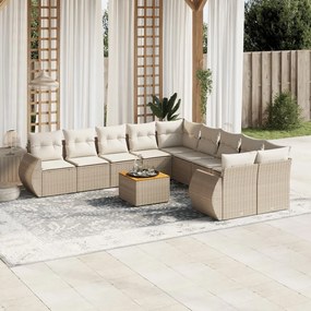 11 pcs conjunto sofás de jardim c/ almofadões vime PE bege