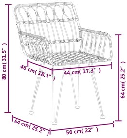 3 pcs conjunto de jantar para jardim vime PE