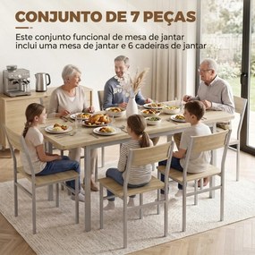 Conjunto de Mesa de Jantar Extensível 120-160 cm e 6 Cadeiras Empilháveis para 4-6 Pessoas Efeito Carvalho