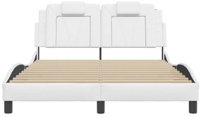 Estrutura cama c/ luzes LED 140x190 cm couro artificial branco