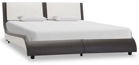 Estrutura de cama 135x190 cm couro artificial cinzento e branco