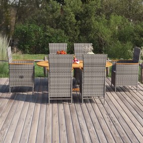 vidaXL 7 pcs conjunto de jantar para jardim vime PE cinzento