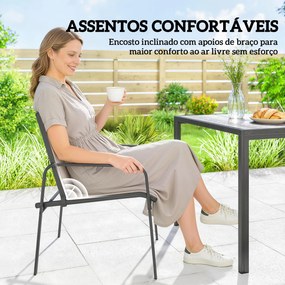 Conjunto de Mesa e Cadeiras de Jardim de 7 Peças com Mesa com Efeito Madeira e 6 Cadeiras com Assento Respirável Cáqui