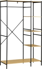 HOMCOM Suporte para Cabides Cabideiro de Madeira com 4 Prateleiras de Arrumação e Barra de Pendurar 100x46x170,5cm Madeira e Preto | Aosom Portugal