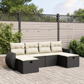vidaXL 6 pcs conjunto sofás de jardim c/ almofadões vime PE preto