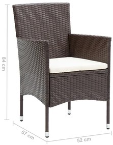 3 pcs conj. jantar p/ jardim vime PE e vidro temperado castanho