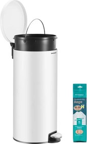 Caixote do lixo redondo de 30 L com pedal e cesto interior removível 29,5 x 37,1 x 63 cm, branco nuvem