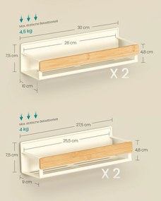 Conjunto de prateleiras magnéticas para especiarias em metal, sem necessidade de perfuração branco creme-bege natural