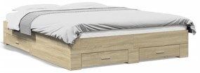 vidaXL Estrutura de cama c/ gavetas derivados madeira carvalho sonoma